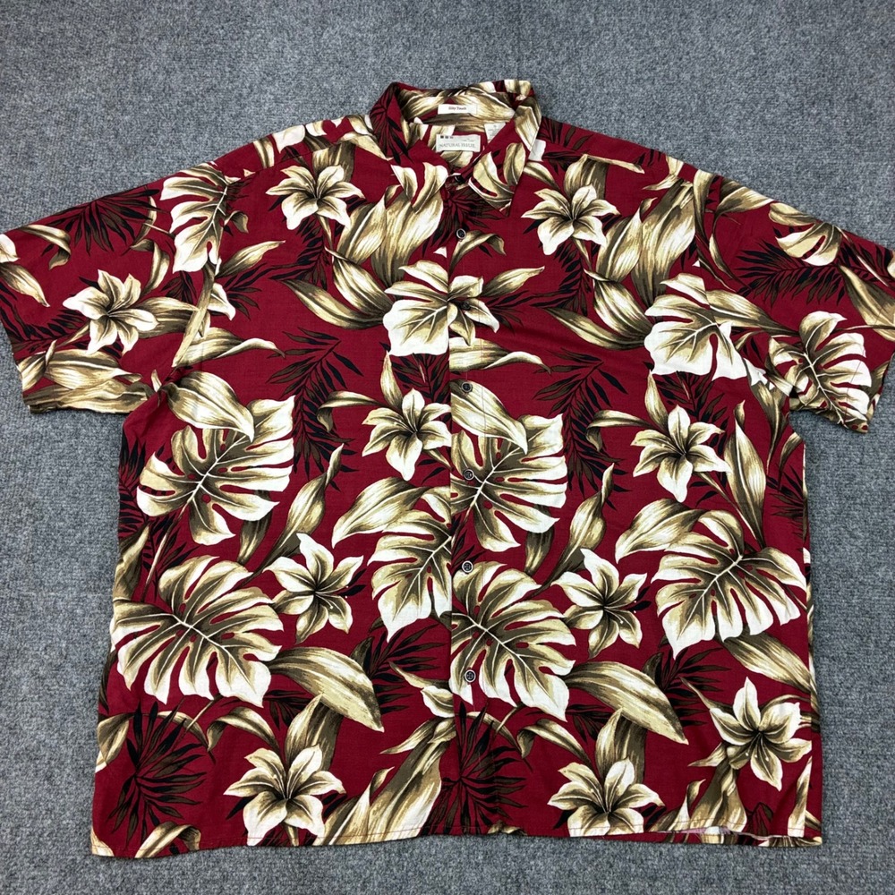 Natural Issue Mens XL Red Tropical Floral Silky Touch Viscose Button Down Shirt